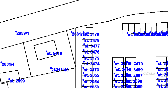 Parcela st. 3477 v KÚ Rokycany, Katastrální mapa