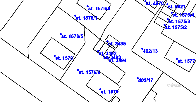 Parcela st. 3492 v KÚ Rokycany, Katastrální mapa