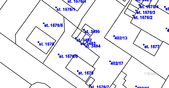 Parcela st. 3494 v KÚ Rokycany, Katastrální mapa
