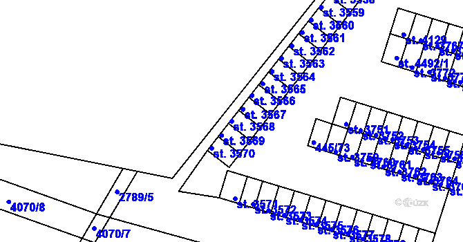 Parcela st. 3568 v KÚ Rokycany, Katastrální mapa