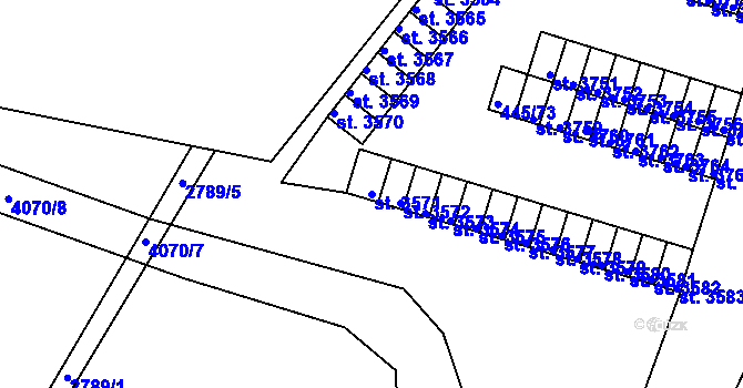 Parcela st. 3571 v KÚ Rokycany, Katastrální mapa