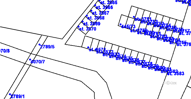 Parcela st. 3572 v KÚ Rokycany, Katastrální mapa