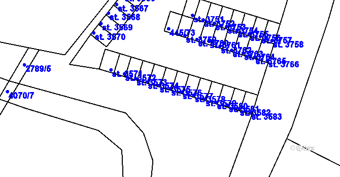 Parcela st. 3576 v KÚ Rokycany, Katastrální mapa