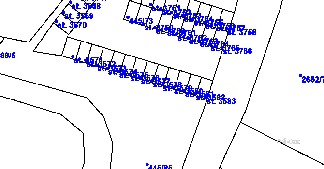 Parcela st. 3579 v KÚ Rokycany, Katastrální mapa