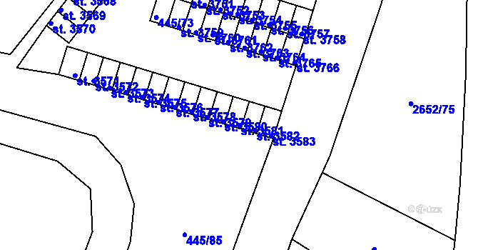 Parcela st. 3581 v KÚ Rokycany, Katastrální mapa