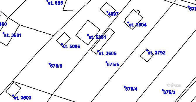 Parcela st. 3605 v KÚ Rokycany, Katastrální mapa