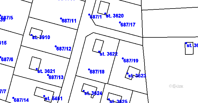 Parcela st. 3622 v KÚ Rokycany, Katastrální mapa