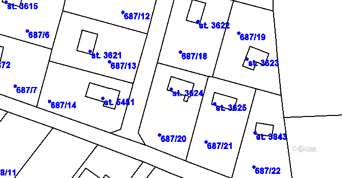 Parcela st. 3624 v KÚ Rokycany, Katastrální mapa