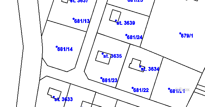 Parcela st. 3635 v KÚ Rokycany, Katastrální mapa
