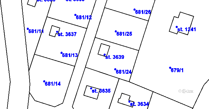 Parcela st. 3639 v KÚ Rokycany, Katastrální mapa