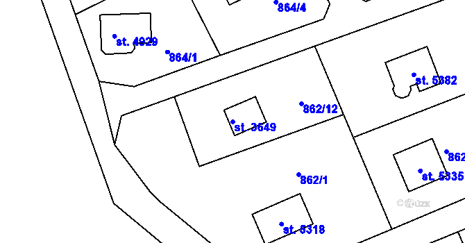 Parcela st. 3649 v KÚ Rokycany, Katastrální mapa