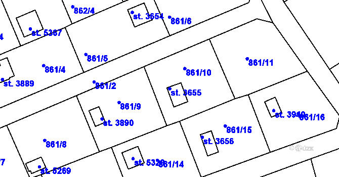 Parcela st. 3655 v KÚ Rokycany, Katastrální mapa