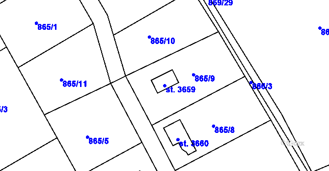 Parcela st. 3659 v KÚ Rokycany, Katastrální mapa