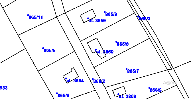 Parcela st. 3660 v KÚ Rokycany, Katastrální mapa