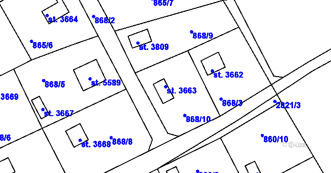 Parcela st. 3663 v KÚ Rokycany, Katastrální mapa