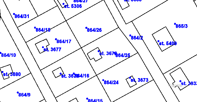 Parcela st. 3672 v KÚ Rokycany, Katastrální mapa