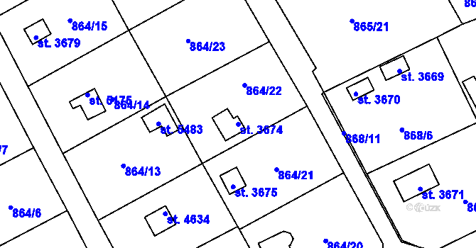 Parcela st. 3674 v KÚ Rokycany, Katastrální mapa