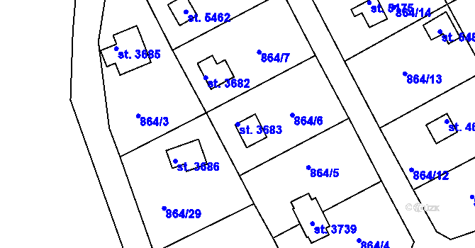 Parcela st. 3683 v KÚ Rokycany, Katastrální mapa