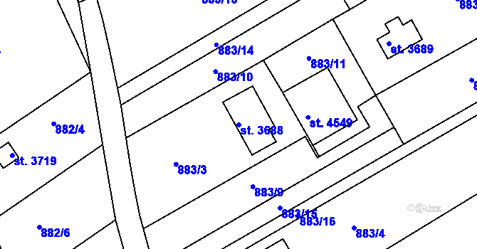 Parcela st. 3688 v KÚ Rokycany, Katastrální mapa