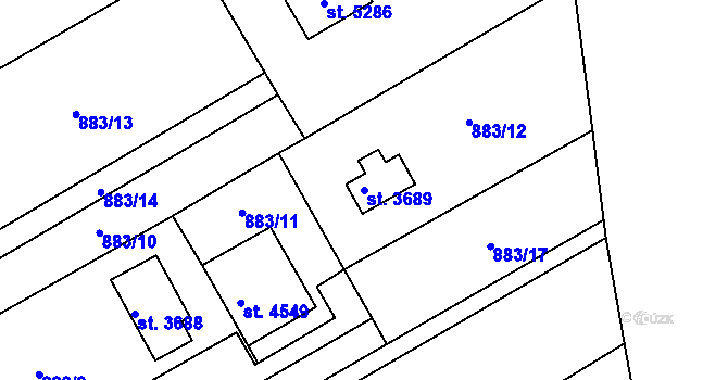 Parcela st. 3689 v KÚ Rokycany, Katastrální mapa