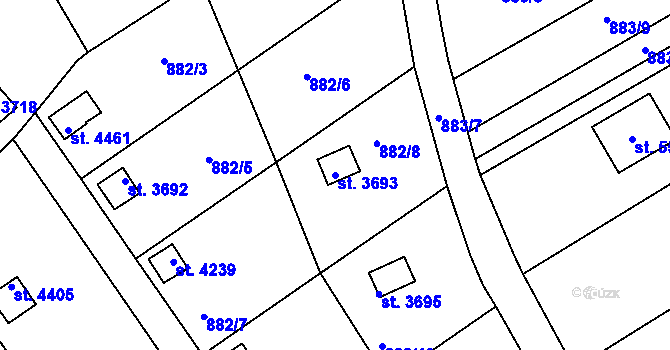 Parcela st. 3693 v KÚ Rokycany, Katastrální mapa