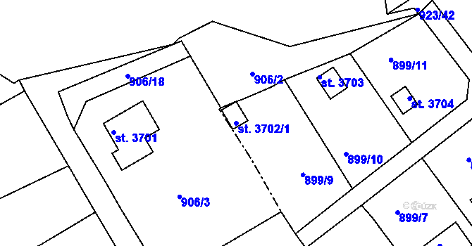 Parcela st. 3702/1 v KÚ Rokycany, Katastrální mapa