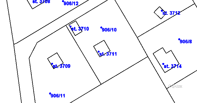 Parcela st. 3711 v KÚ Rokycany, Katastrální mapa