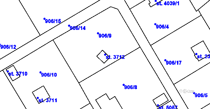 Parcela st. 3712 v KÚ Rokycany, Katastrální mapa
