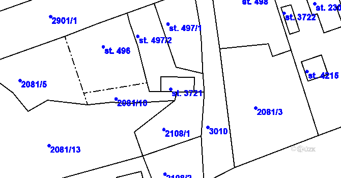 Parcela st. 3721 v KÚ Rokycany, Katastrální mapa