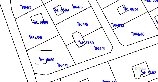 Parcela st. 3739 v KÚ Rokycany, Katastrální mapa