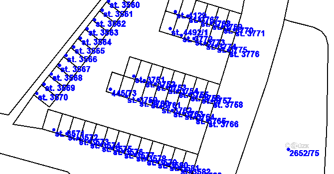 Parcela st. 3754 v KÚ Rokycany, Katastrální mapa