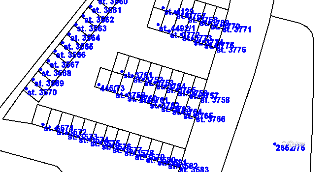 Parcela st. 3755 v KÚ Rokycany, Katastrální mapa