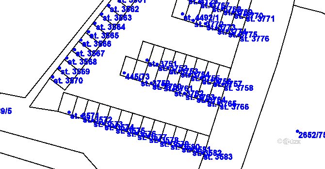 Parcela st. 3761 v KÚ Rokycany, Katastrální mapa