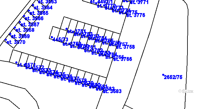 Parcela st. 3765 v KÚ Rokycany, Katastrální mapa