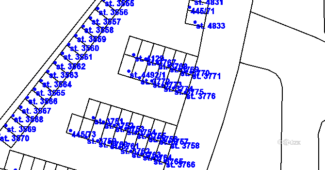 Parcela st. 3774 v KÚ Rokycany, Katastrální mapa