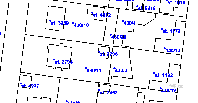 Parcela st. 3795 v KÚ Rokycany, Katastrální mapa