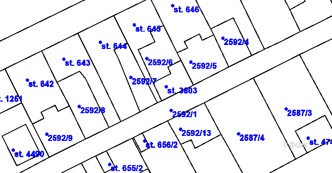Parcela st. 3803 v KÚ Rokycany, Katastrální mapa
