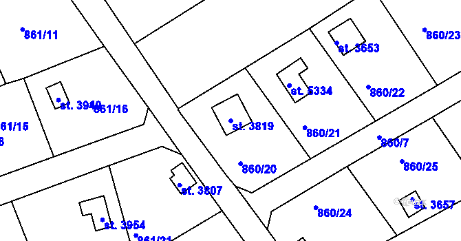Parcela st. 3819 v KÚ Rokycany, Katastrální mapa