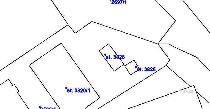 Parcela st. 3826 v KÚ Rokycany, Katastrální mapa
