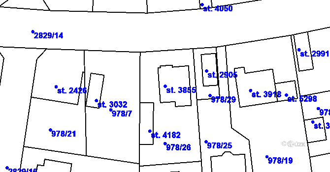 Parcela st. 3855 v KÚ Rokycany, Katastrální mapa