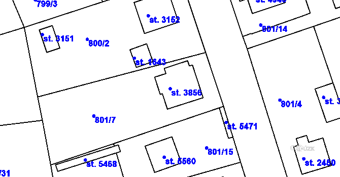 Parcela st. 3856 v KÚ Rokycany, Katastrální mapa