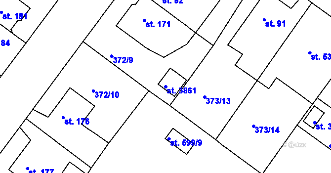 Parcela st. 3861 v KÚ Rokycany, Katastrální mapa