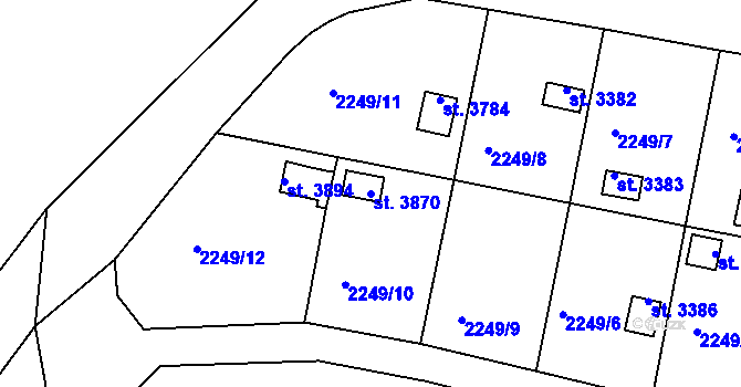 Parcela st. 3870 v KÚ Rokycany, Katastrální mapa