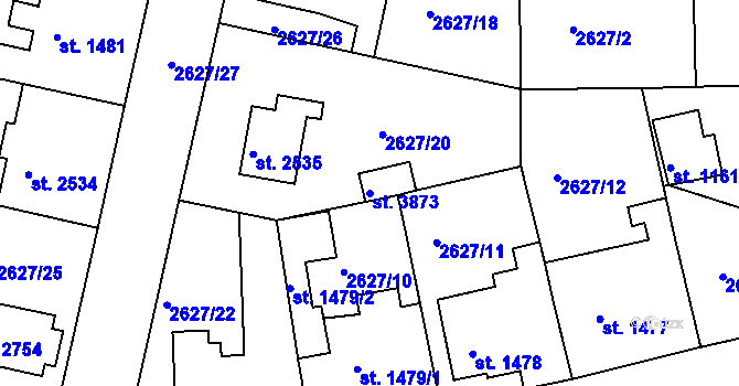 Parcela st. 3873 v KÚ Rokycany, Katastrální mapa