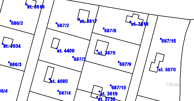 Parcela st. 3879 v KÚ Rokycany, Katastrální mapa