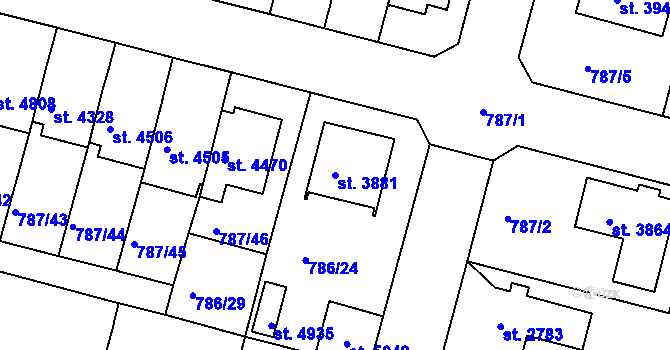 Parcela st. 3881 v KÚ Rokycany, Katastrální mapa