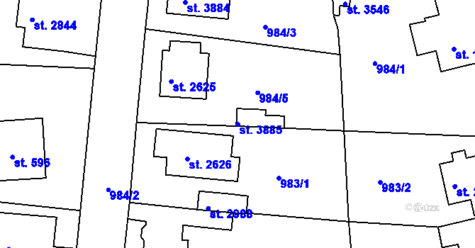 Parcela st. 3885 v KÚ Rokycany, Katastrální mapa