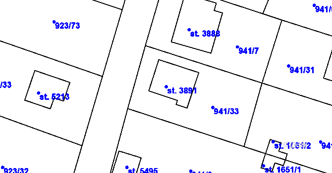Parcela st. 3891 v KÚ Rokycany, Katastrální mapa