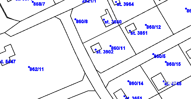 Parcela st. 3902 v KÚ Rokycany, Katastrální mapa