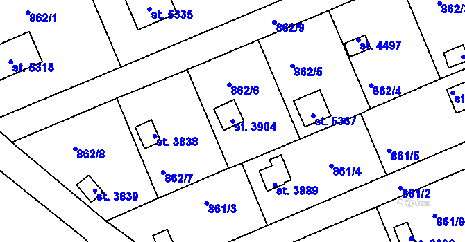 Parcela st. 3904 v KÚ Rokycany, Katastrální mapa
